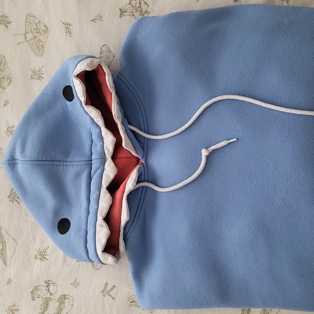 Blue Shark Hoodie with Pink Lining